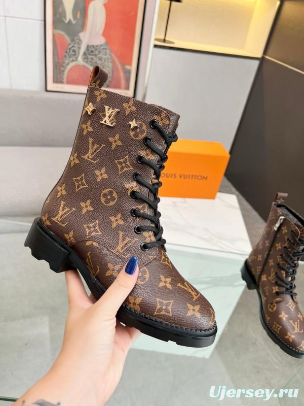 2024 Women Louis Vuitton Brown Leather Ankle Boots MJ00320