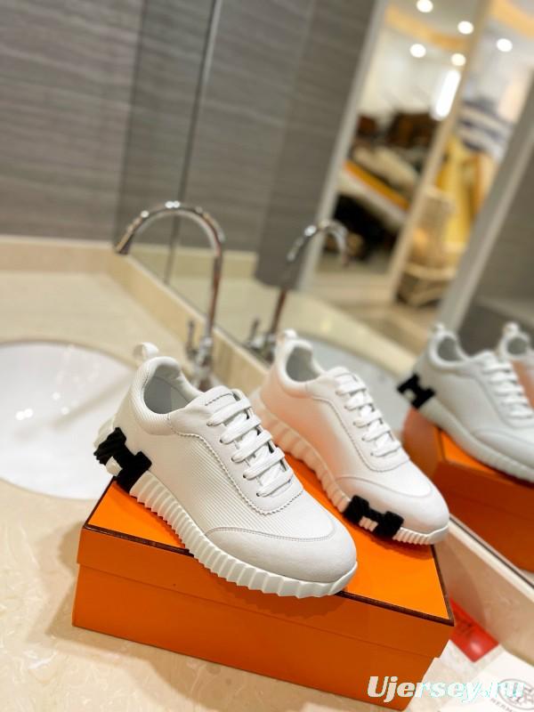 2024 Unisex Hermès White Imported Kipskin Silk Leather Casual Sneakers MJ00320