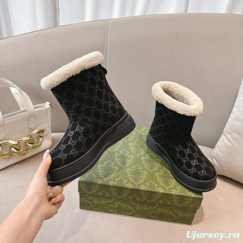 2024 Women Gucci Black Suede Wool Snow Boots MJ00350