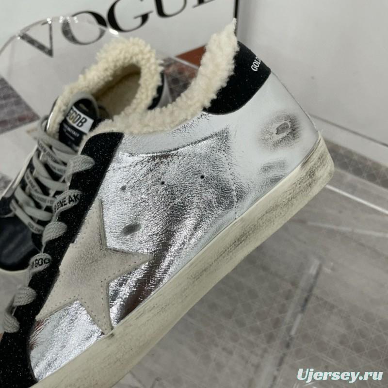 2025 Women GGDB Silver Black Leather Shearling Sneaker