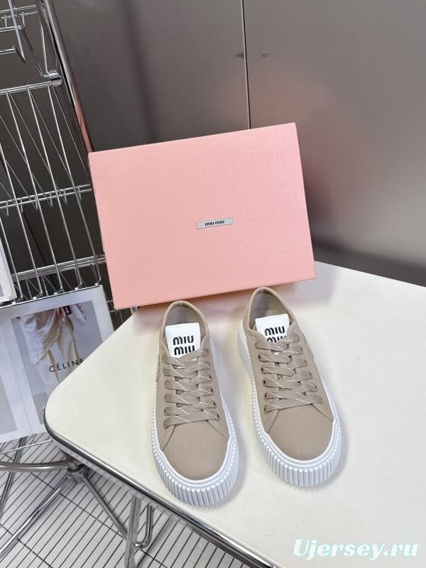 2025 Women Miu Miu Beige Canvas Sneakers LY