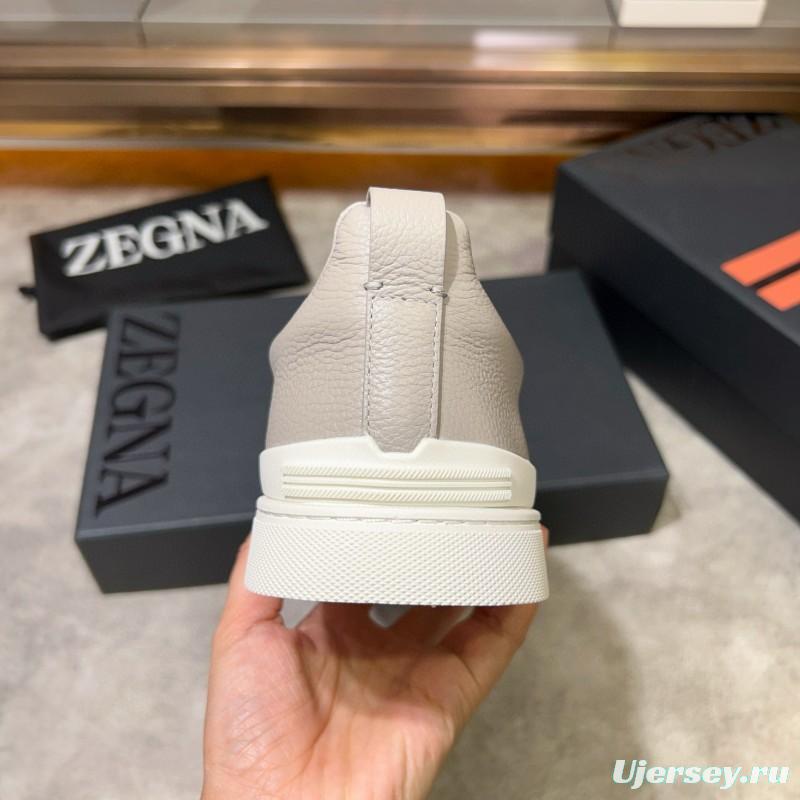 2024 Unisex Ermenegildo Zegna Beige Light Grey Suede Calfskin Sneakers