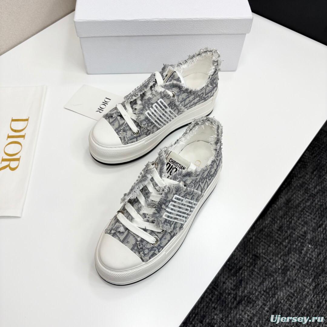 2025 Women Dior Grey Canvas Fur Sneaker LY00300