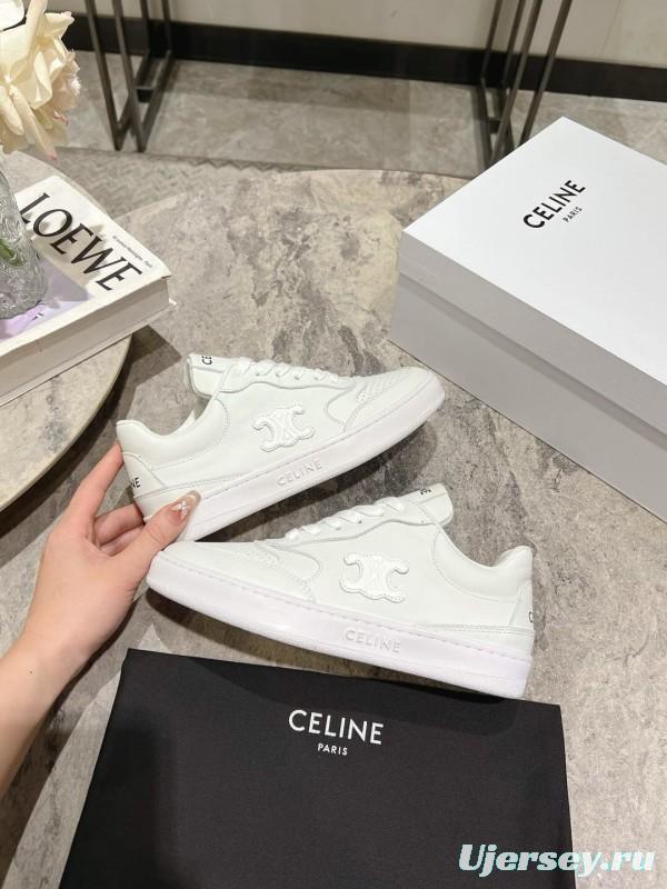 2025 Women Celine White Leather Casual Sneakers