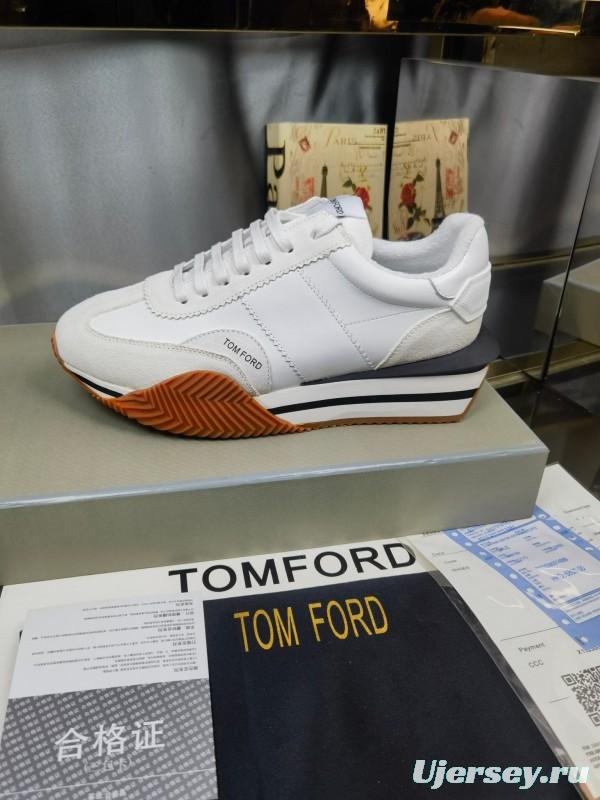 2025 Unisex TOM FORD White Leather Suede Sneakers LY00360(F)/LY00370(M)