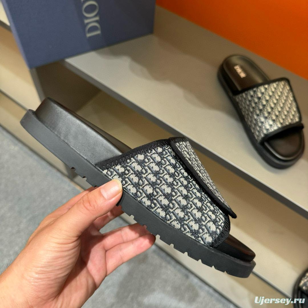2024 Dior Black Grey Fabric Slippers MJ00180