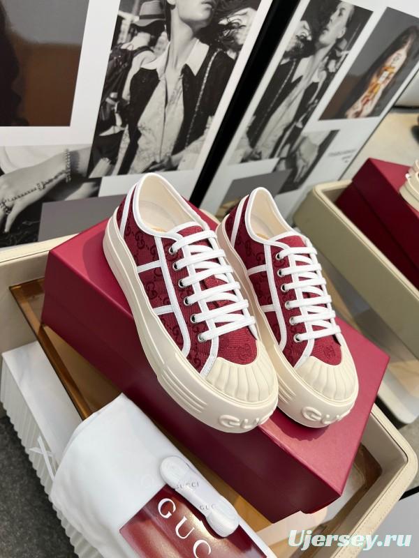 2025 Women Gucci Red White Canvas Sneakers