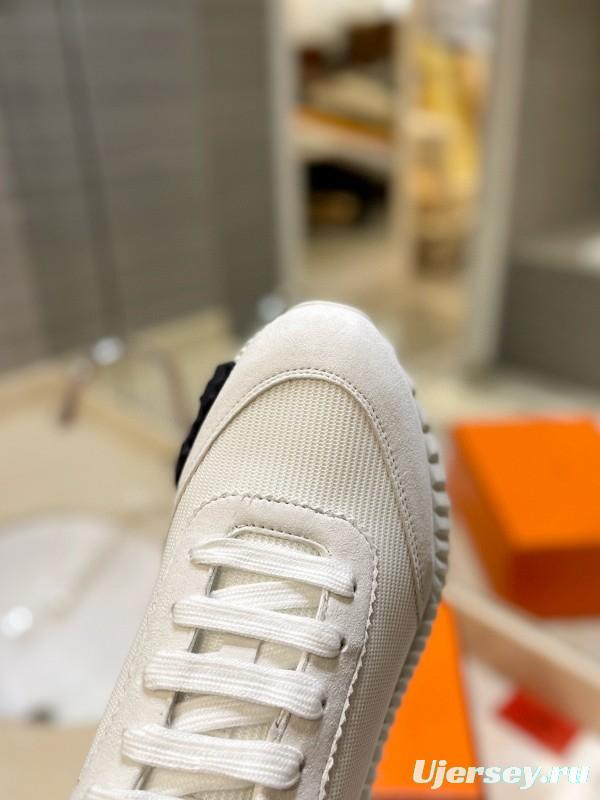2024 Unisex Hermès White Orange Black Imported Glossy Lambskin Rain Velvet Casual Sneakers MJ00320