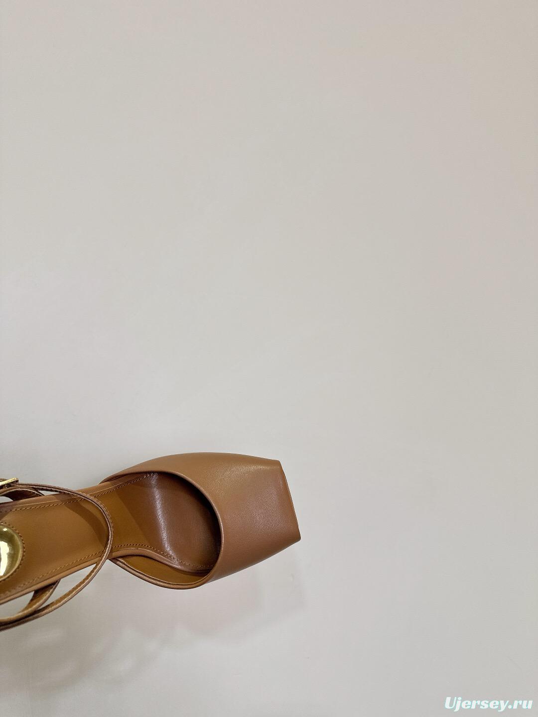 2025 Women SAINT LAURENT Brown Leather Slingback Pumps