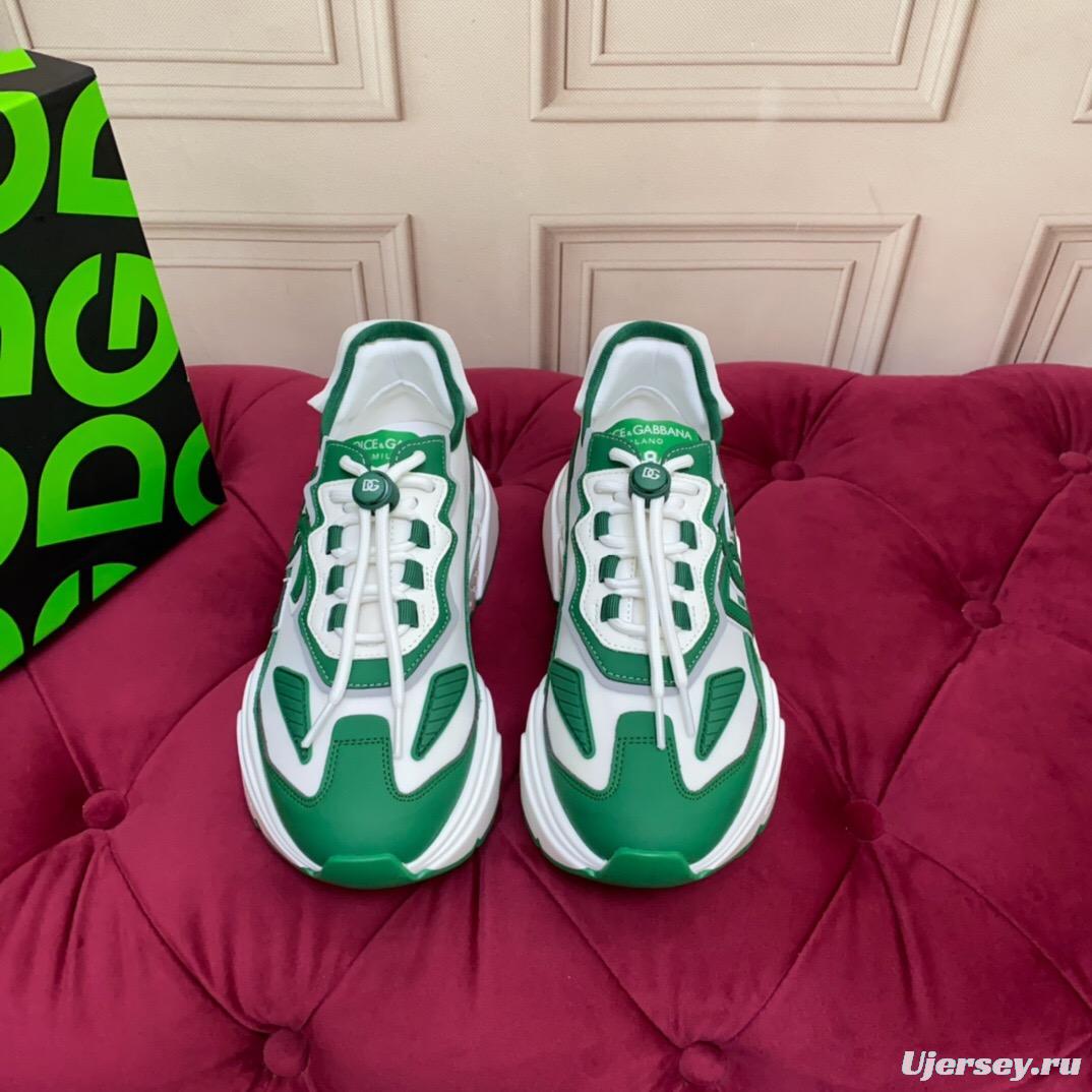 2025 Unisex Dolce & Gabbana Green White Leather Lycra Sneakers DG LY00330(F)/LY00340(M)