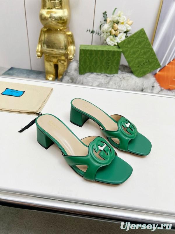 2025 Gucci Green Leather Slippers MJ00190/225