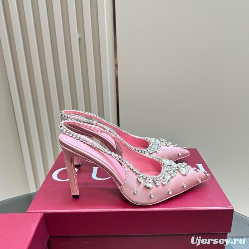2025 Women Gucci Pink Silk Slingback High Heel Crystal MJ00340