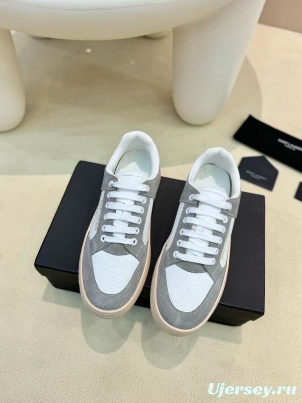 2024 Unisex Yves Saint Laurent White Grey Suede Leather Mesh Sneaker MJ00350