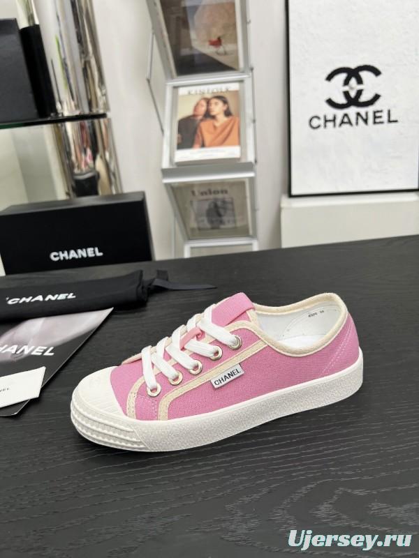 2025 Women Chanel Pink Canvas Sneakers