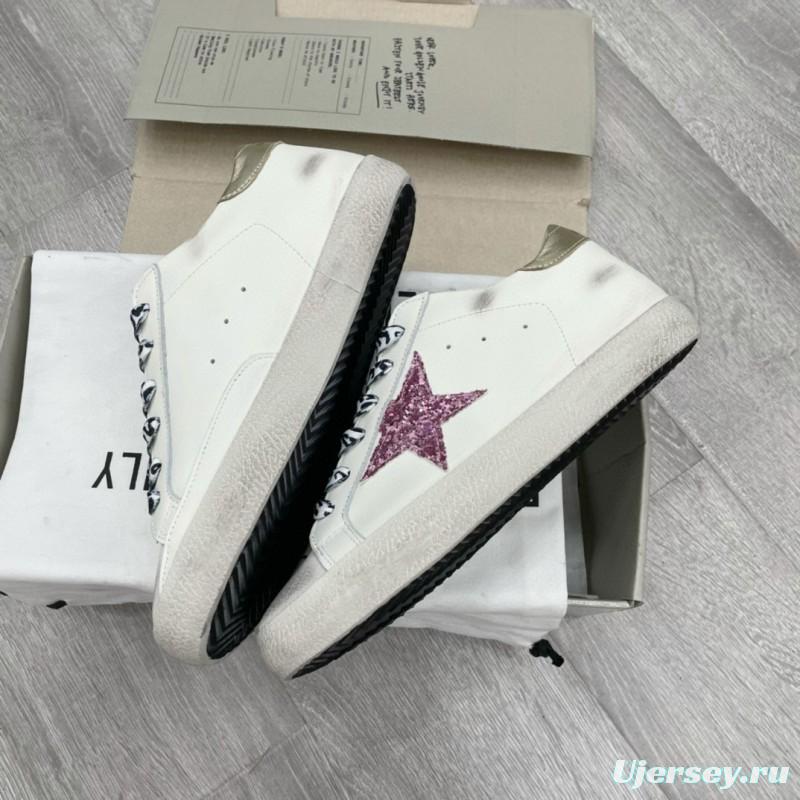2025 Women GGDB White Pink Leather Sneakers Glitter Star