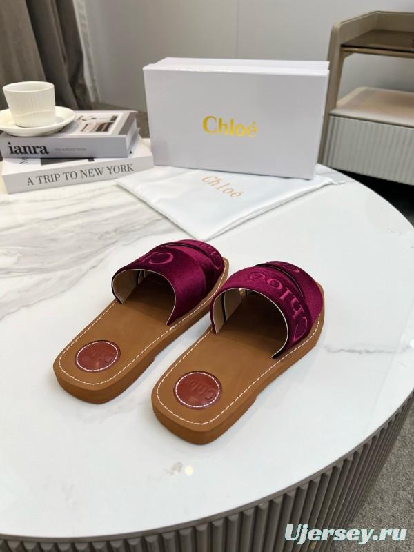 2025 Women Chloé Purple Velvet Slippers LY00200