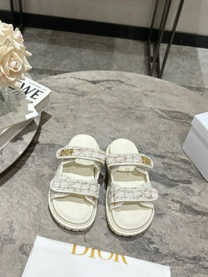 2025 Women Dior White Canvas Leather Sandals