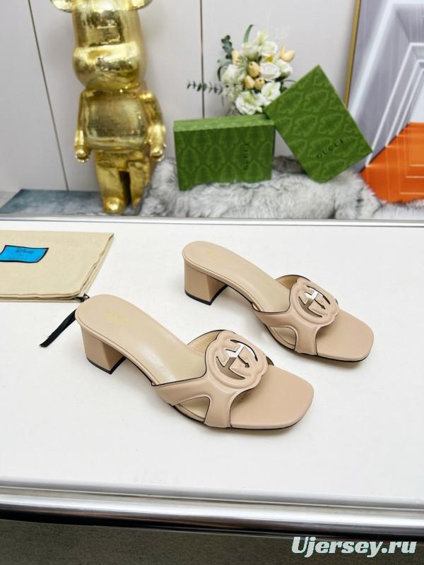 2025 Women Gucci Beige Leather Slippers MJ00190