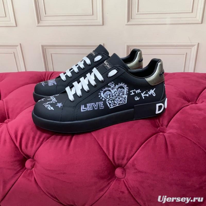 2025 Men Dolce & Gabbana Black Silk Leather Sneakers Crown Embellishment LY00360