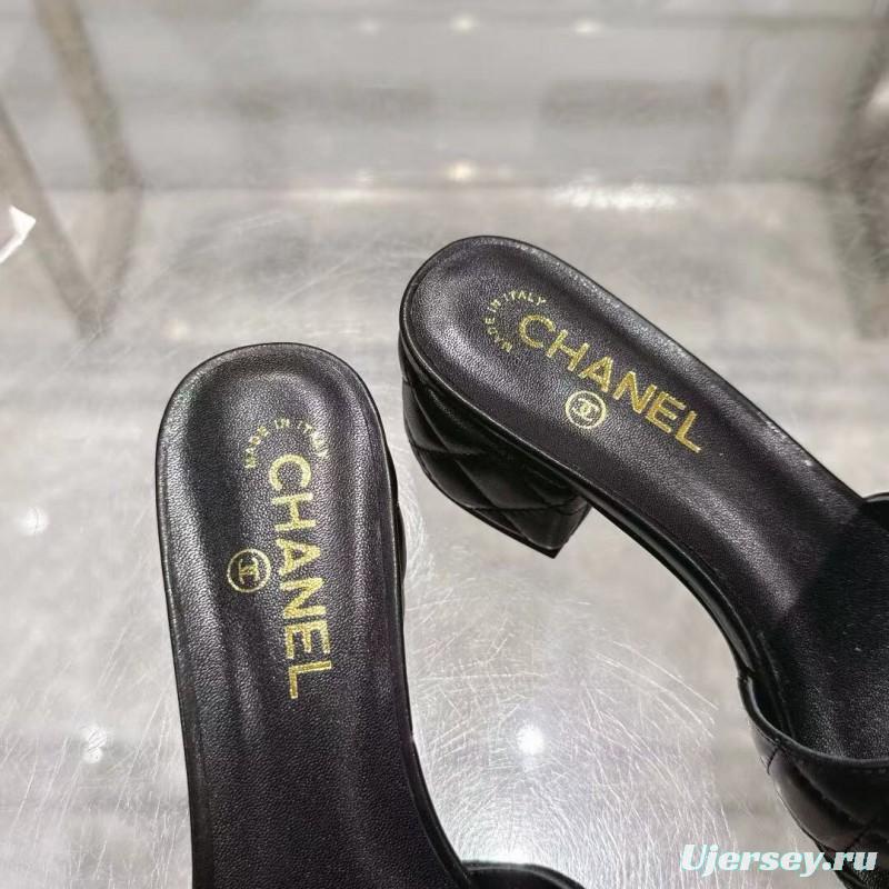2025 Women Chanel Black Lambskin Sandals