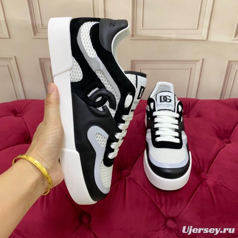 2025 Unisex Dolce & Gabbana Black White Mesh Leather Sneakers