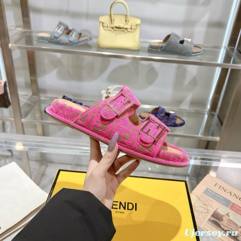2025 Slippers Fendi Pink Jacquard Fabric Flat Buckle MJ00230