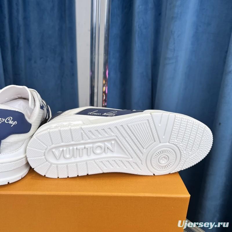 2025 Unisex Louis Vuitton White Navy Leather Sneakers