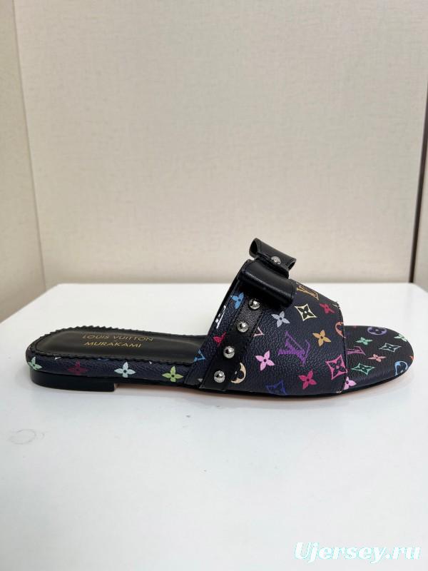 2025 Women Louis Vuitton Multicolor Leather Slippers Monogram LY00200