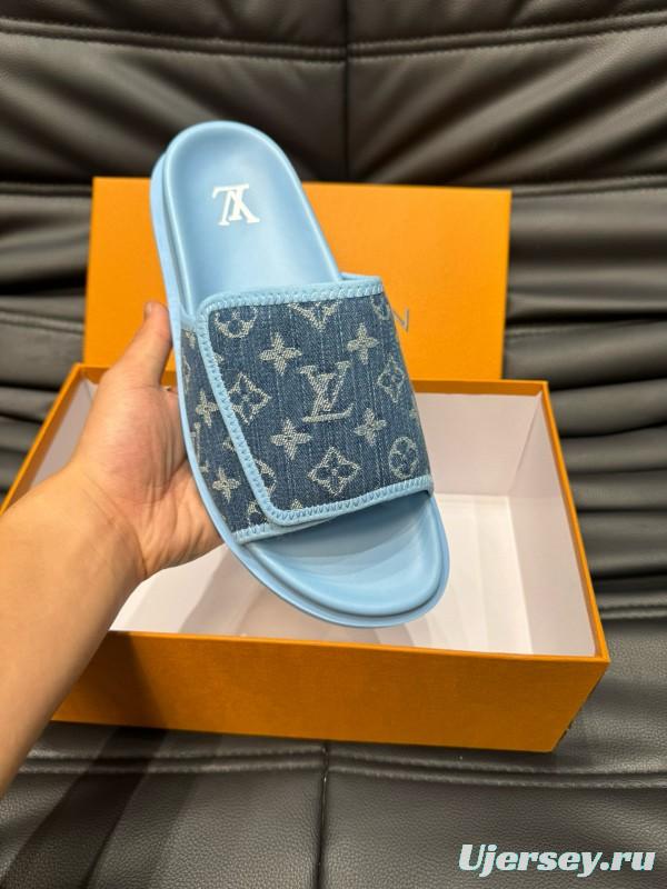 2024 Slippers Louis Vuitton Blue Denim Slippers MJ00200