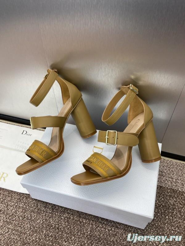 2025 Women Dior Yellow Leather Embroidered High Heel Sandals