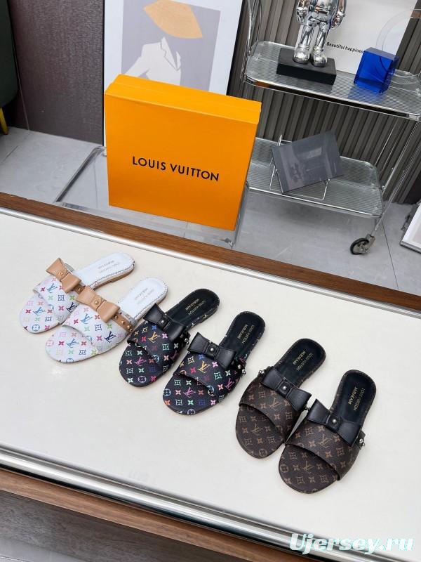 2025 Women Louis Vuitton Brown Leather Slippers LY00200