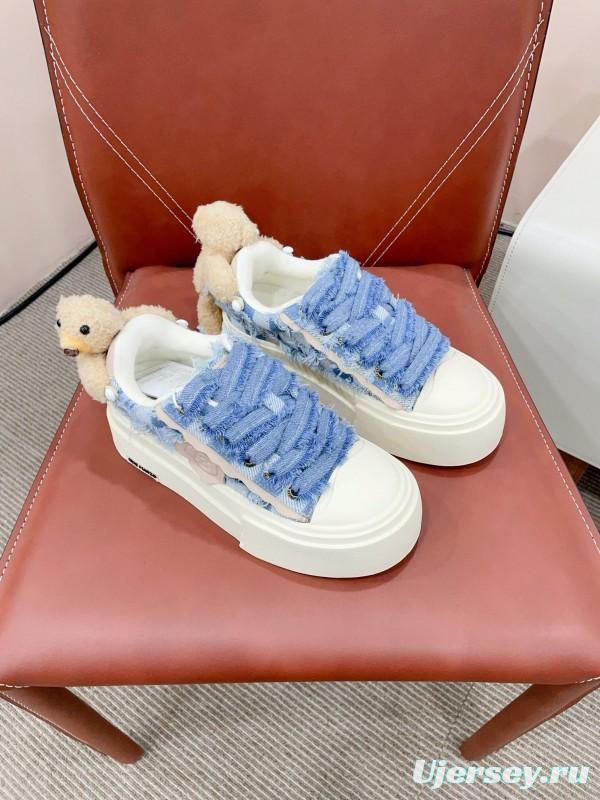 2025 Women 13DE MARZO Blue White Canvas Leather Casual Shoes Teddy Bear KFY00280