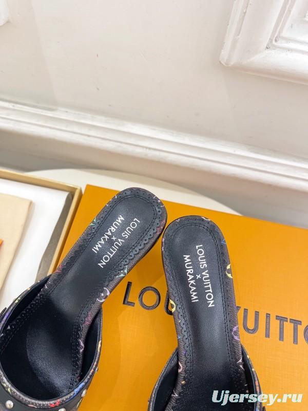 2025 Women Louis Vuitton Black Rainbow Leather Slippers KFY00290