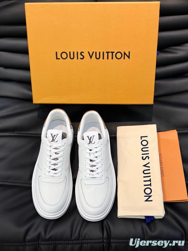 2024 Unisex Louis Vuitton White Brown Mesh Leather Sneakers MJ00400