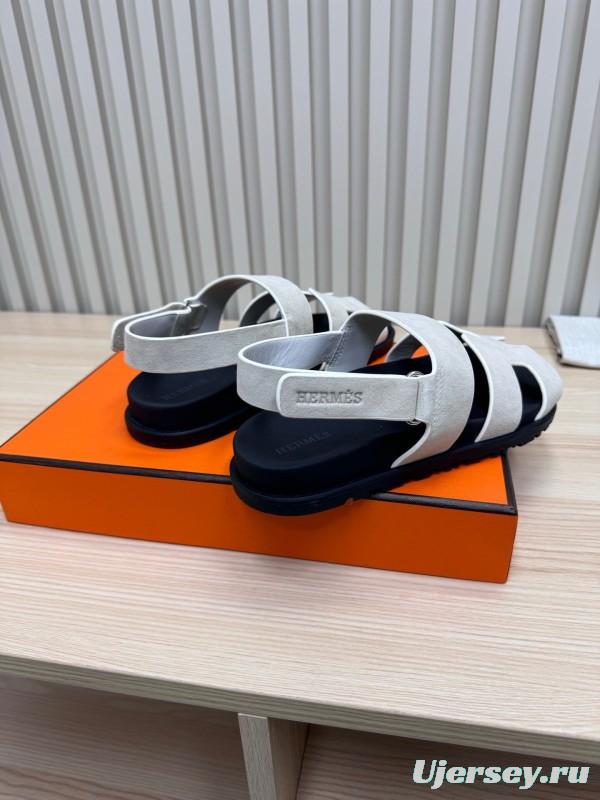 2025 Women Hermès White Leather Slippers