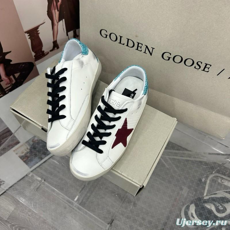 2025 Women GGDB White Burgundy Suede Leather Sneakers MJ00260