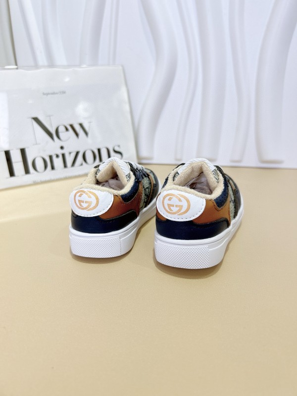 2024 Kids Gucci Blue Brown Canvas Leather Sneakers