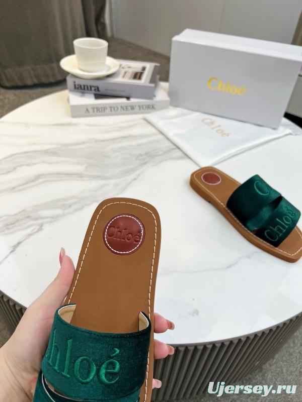2025 Women Chloé Green Velvet Slippers