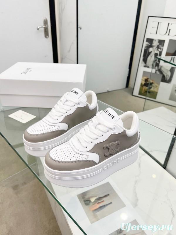 2025 Women Celine White Grey Leather Block Triomphe Sneakers LY00270