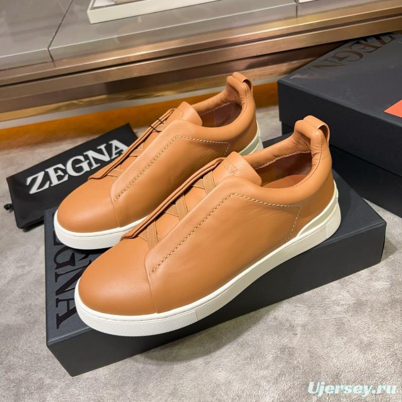 2024 Men Ermenegildo Zegna Camel Calf Leather Sneakers