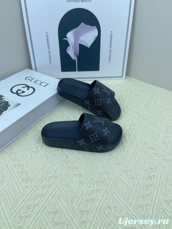 2025 Kids Louis Vuitton Brown Black Leather Slippers