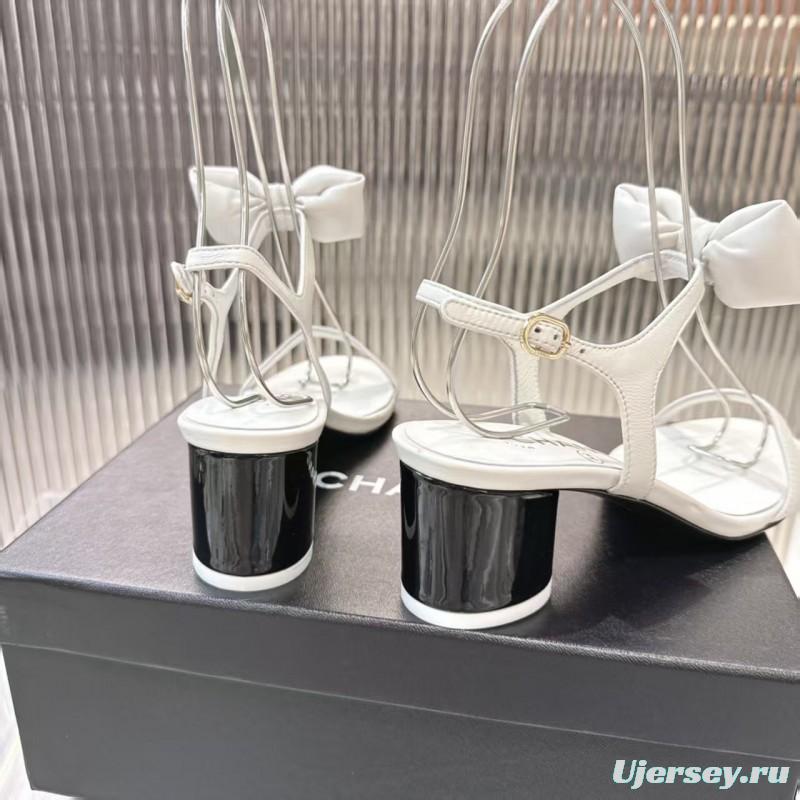 2025 Women Chanel White Leather Sandal Bow LY00260