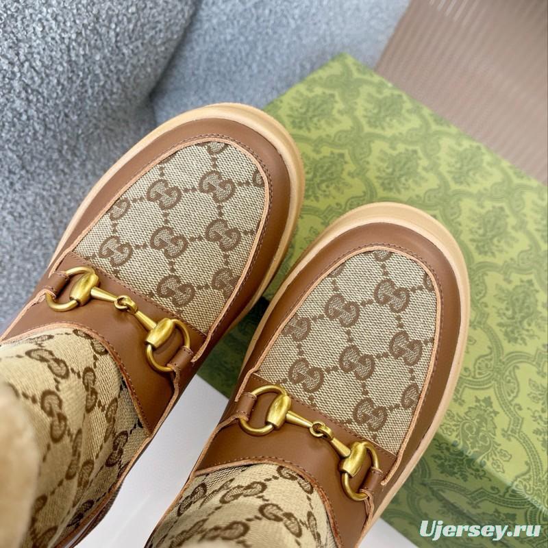 2024 Women Gucci beige brown leather shearling snow boots MJ00420