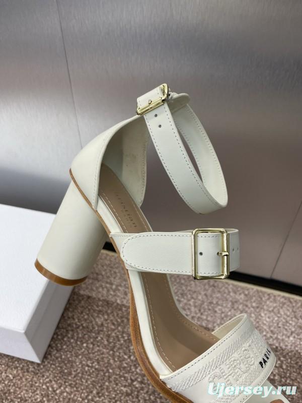 2025 Women Dior White Calfskin Leather Sandals Ankle Strap