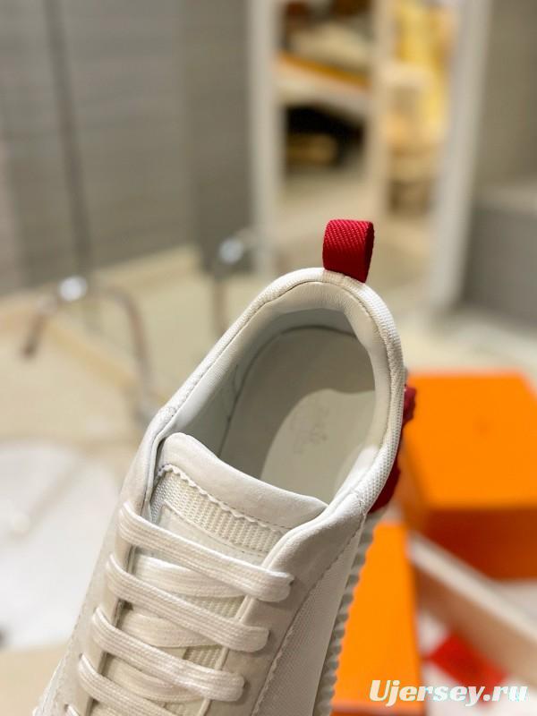 2024 Unisex Hermès White Red Silk Sheepskin Sneakers MJ00320
