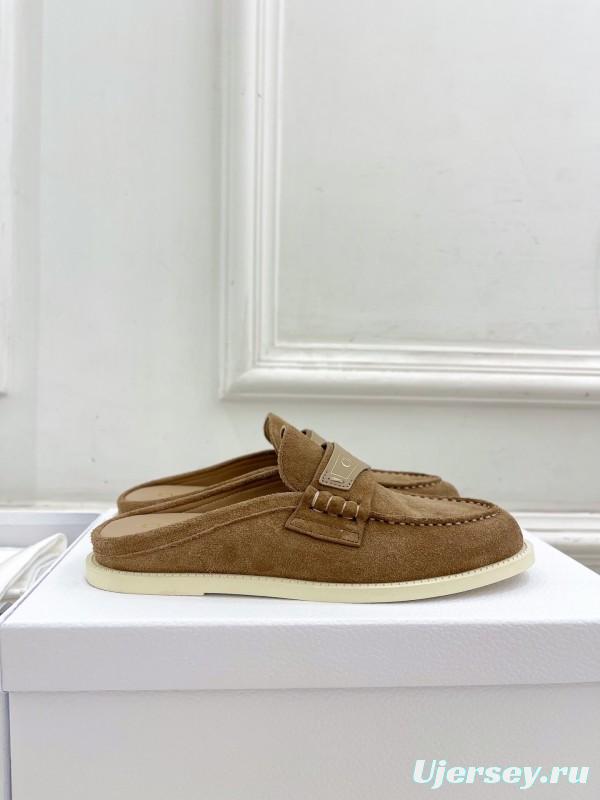 2025 Women Dior Brown Suede Mule Loafers Casual Handmade Slip-on LY00360(F)