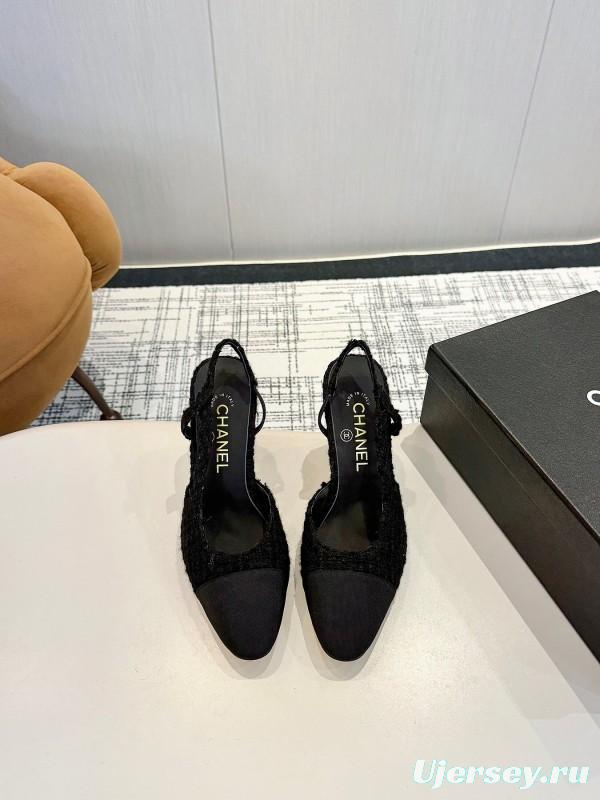 2025 Women Chanel Black Wool Leather Pumps LY00270