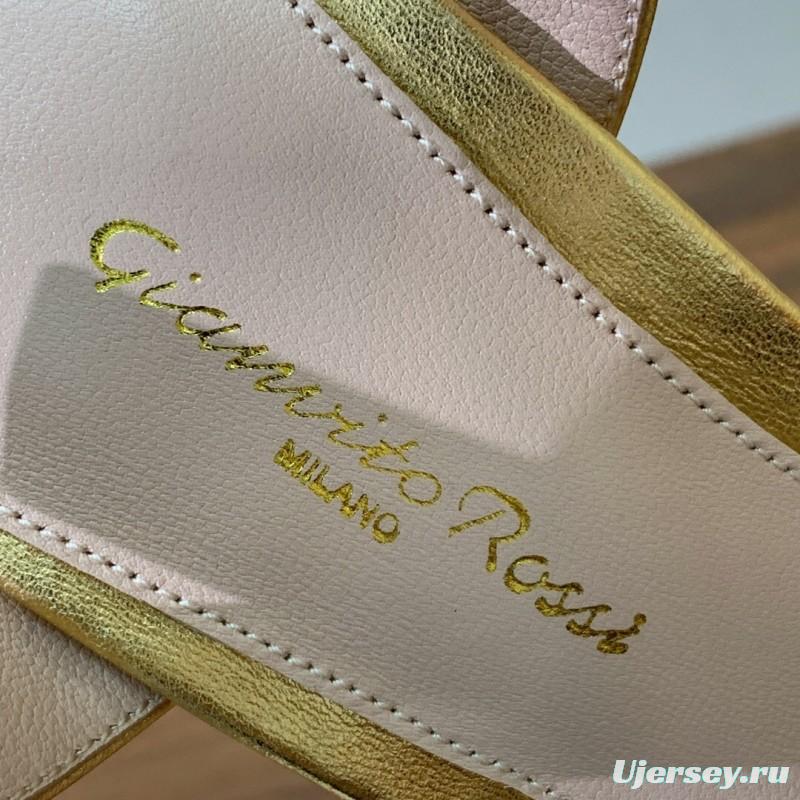 2025 Women Gianvito Rossi Gold Leather Platform Sandals KFY00320