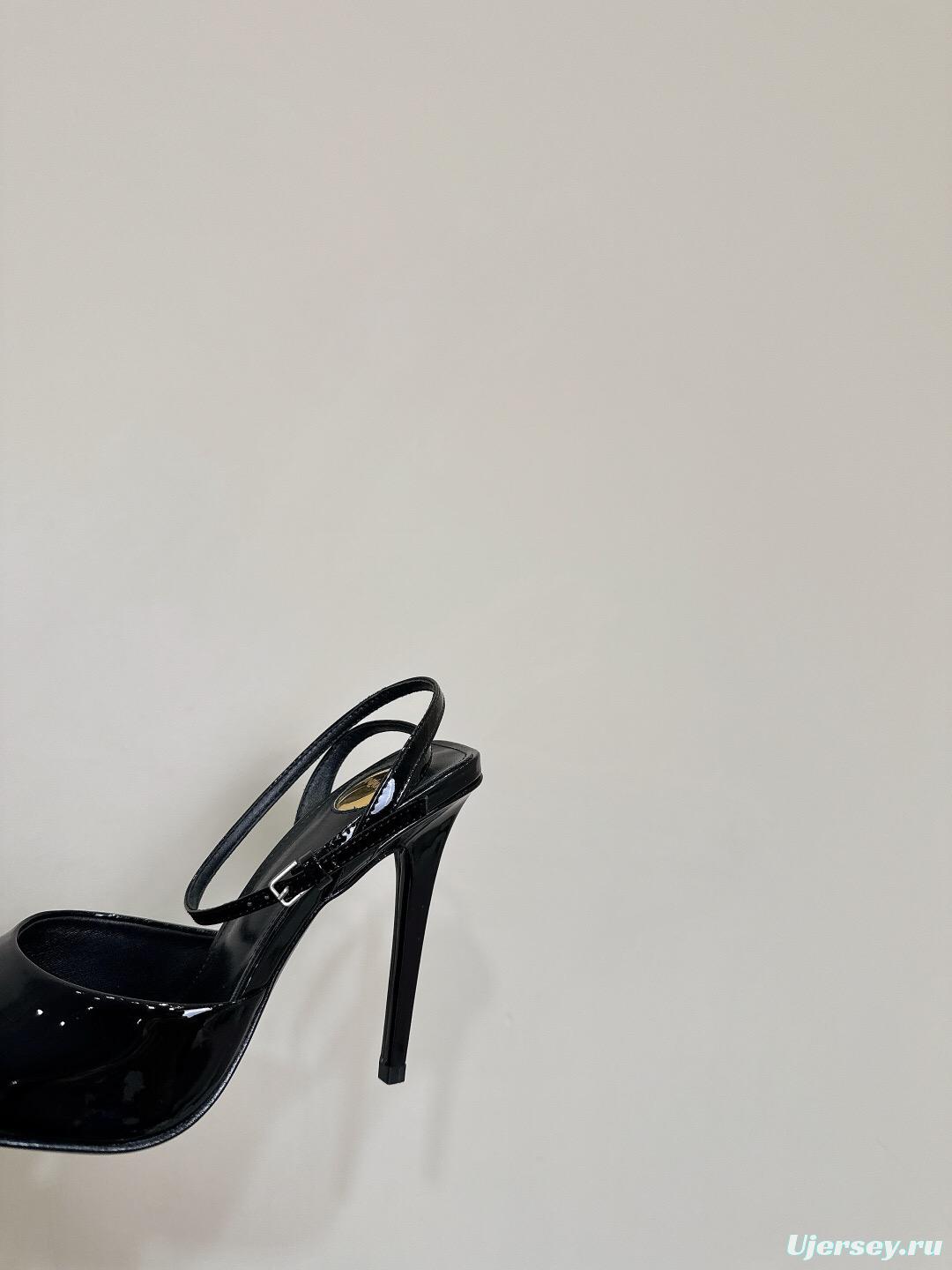 2025 Women Yves Saint Laurent Black Patent Leather Slingback High Heels KFY00290