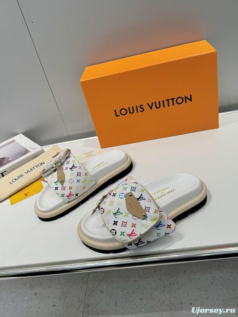 2025 Slippers Louis Vuitton White Multicolor Canvas Slippers